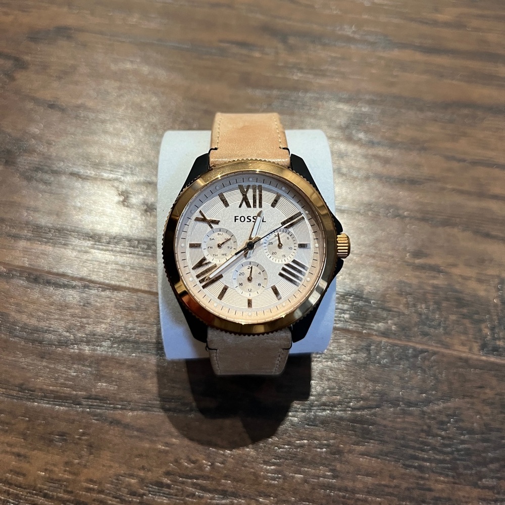 Fossil Gold-Tone Watch with Tan Strap
